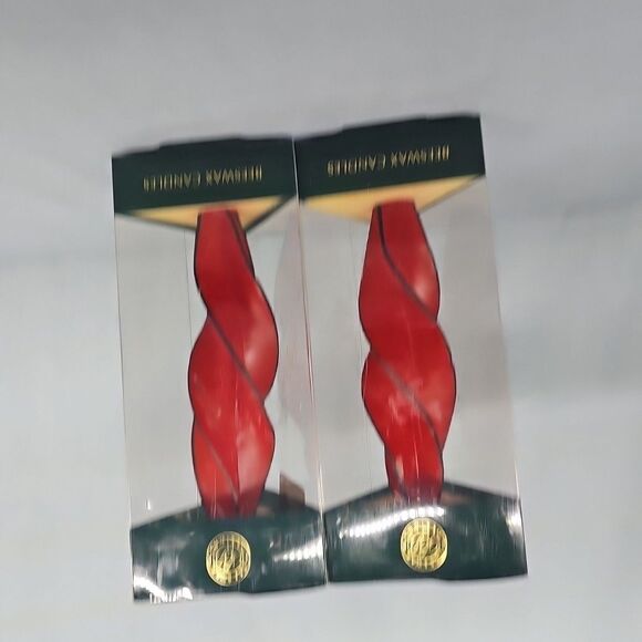 Swirl Red Candle Taper BeesWax Design Spiral Set of 2 VTG USA Cali 8.5'' NIB - Picture 5 of 16